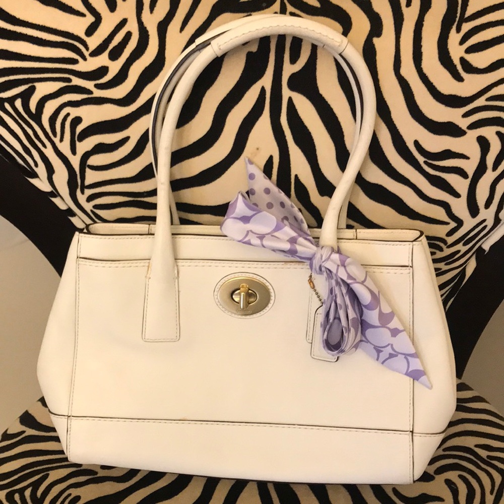Coach Ivory Shoulder Bag with Lavender Scarf